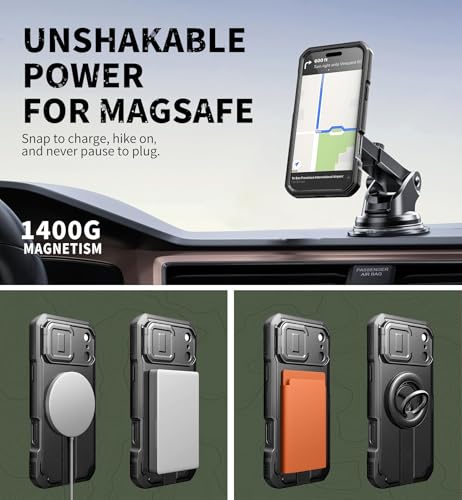 Image of Dexnor for iPhone 17 Pro Max Case, [2 Front Frame & Built-in Flip Camera Cover & Kickstand], Compatible Wireless Charging, Heavy-Duty Shockproof Portection Case with Screen Protector, 6.9 inch Black