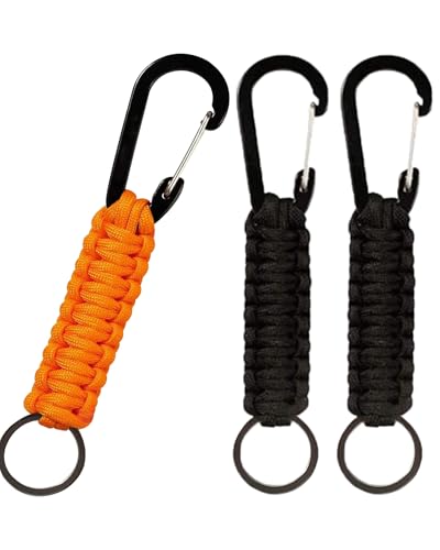 Oythiem Paracord Keychain with Carabiner for Men, Women, Boys, Girls, Hook Keychains with Clip and Aluminum D Ring for Camping, Hiking, Travelling As A Key Organizer for Backpacks, Belt, Car (3 Pack)