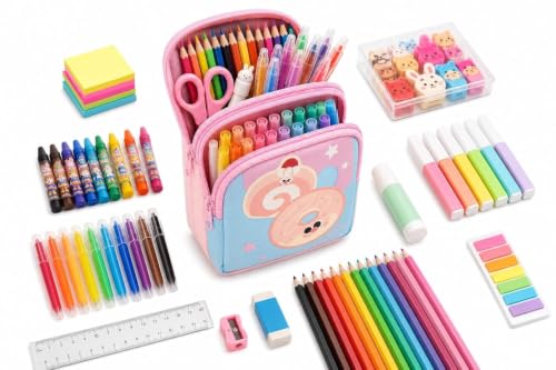 Image of WORSHIPER Double Zipper Pencil Pouch for Kids | Large Capacity Stationery Organizer | Multi-Compartment Pencil Case for School, Office & Travel | Cute Food Theme Design(Delicious Cake - Pouch)