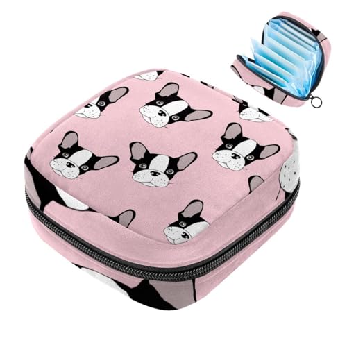 Simpatico astuccio per assorbenti igienici con motivo hipster bulldog grande sacchetto mestruale con cerniera per mestruali per ragazze e donne rosa