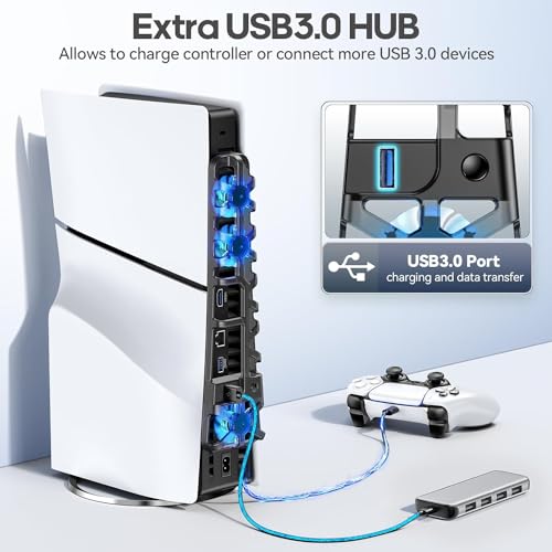 Image of TCOS TECH PS5 Slim Cooling Fan External USB Cooler with LED Light PS5 Console Cooling Fan with Extra USB Port for Sony Playstation 5 Slim Disc & Digital Console