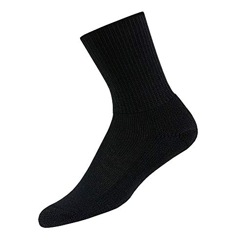 Thorlos Unisex HPXM Diabetic Thick Padded Crew Sock, Black, Medium