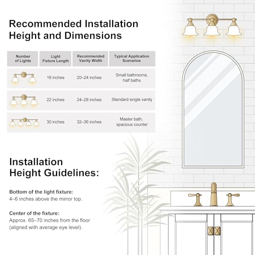 Image of Bathroom Light Fixture, 2-Light Vanity Wall Sconce with Glass Shades, Gold Finish, Light Fixtures Over Mirror for Bathroom, Bedroom, Living Room, Hallway, 18inch