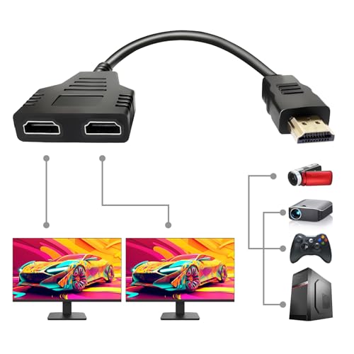 Sorthol HDMI Splitter Cables Male 1080P to Dual Female 1 to 2 Way HDMI Splitter Adapter Cable for HDTV HD, LED, LCD, TV, Mirror Only Support Two The Same Size TVs at The Same Time 30cm by Sorthol - Used condition - CA$18.23