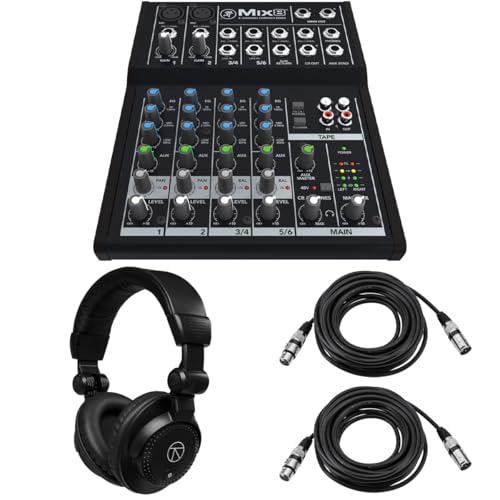 Mackie Mix8 8-Channel Compact Mixer, Bundle with TAPH100 Headphones and 2x