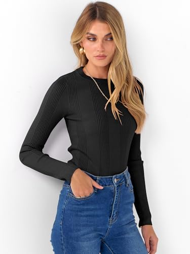 ANRABESS Women's Long Sleeve Slim Fit Crewneck Lightweight Sweaters 2025 Fall Winter Basic Fitted Rib Knit Pullover Tops3