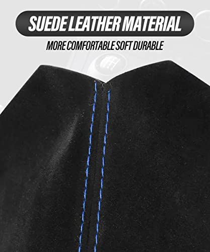 Esewalas Universal Shift Boot Cover,Car Gear Gaiter Shifter Boot,Car Shift Boots Shift Knob Dust Cover,Leather Manual/Auto Shifter Shift Boots Cover (Suede Leather, Black Suede &Blue Stitching) #TOP1
