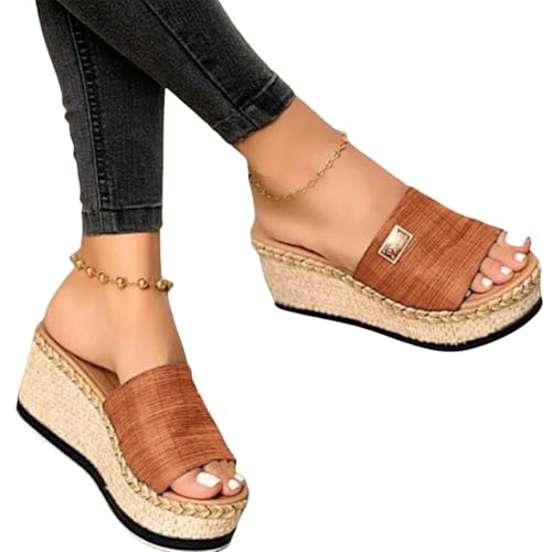 Platform Sandals Women Espadrille Wedge Slippers Casual Summer Slip On Beach Shoes Comfortable Open Toe Low Heels Slides Lightweight Vacation Slippers Summer Slingback Wide Shoes