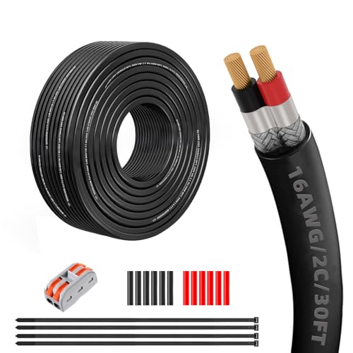 16 Gauge 100% Pure Copper 2 Conductor 16/2 Flexible Shielded Wire 30FT, UL2464 16AWG 2 Core EMI/RFI Shielding Shielded Cable for Automotive, 3D Printer,CNC VFD Spindle, Stepper Motor, Sound, Speaker