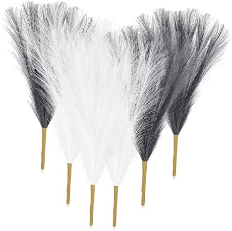 RUNROTOO 6 Pcs Dinning Table Decor Flower Plants Pampas Grass Bouquet Fluffy Pampas Grass Branches Fluffy Pampas Bouquets Pampas Grass Artificial Pampas Grass Short Stem Faux Pampas Grass