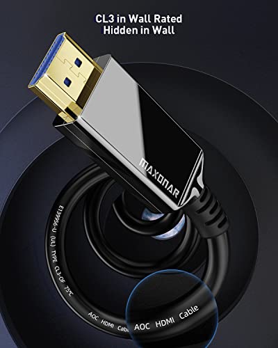 Maxonar 8K Fiber Optic Hdmi Cable 50Ft [Certified] Ultra Hd High Speed Hdmi 2.1 Cable, 8K60 4K120 144Hz, 48Gbps Cl3 Hdcp 2.2&2.3 Earc Hdr Dolby For Ps5/Xbox Series X/Apple Tv 4K, Roku/Samsung/Sony Tv #TOP2