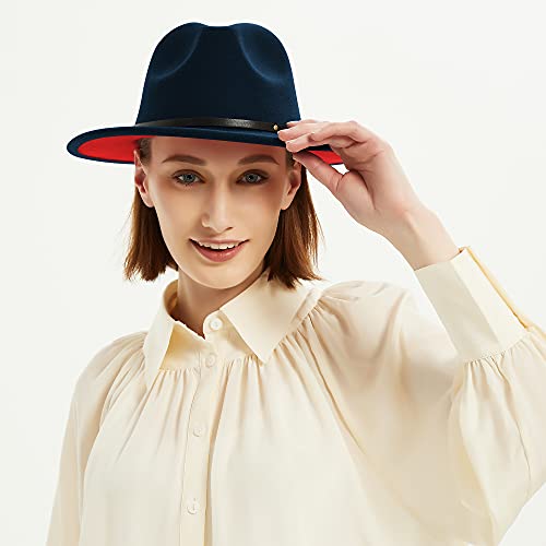 Image of Classic Fedora Hat Flat Top Hat Felt Pork Pie Hat Wide Brim Church Derby Cap for Women and Men