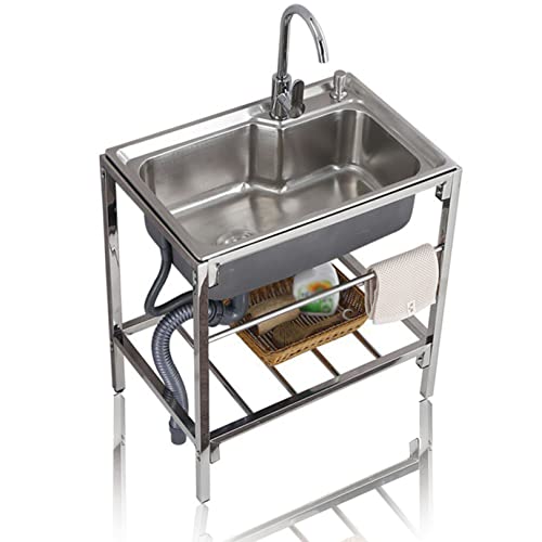 1隔室キッチン水槽、ステンレス商用キッチン準備・共用施設水槽、冷熱蛇口付き、車庫、レストラン、キッチンの独立式共用施設水槽68 x 44 cm