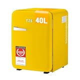 TZS First Austria - Mini Frigo Retro 40L - Silenzioso 22dB - Senza Compressore per Camera e Ufficio - Giallo - Frigorifero per Bevande - Design Vintage