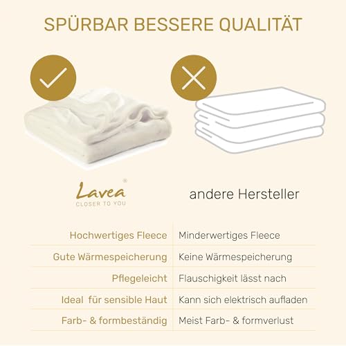 Lavea® Mikrofaser Kuscheldecke flauschig und weich, warme Fleecedecke für Sofa und Bett, Pflegeleichte Decke, atmungsaktiv und hautfreundlich, Wolldecke, Sofadecke Wohnzimmer, Creme, 150x200 cm