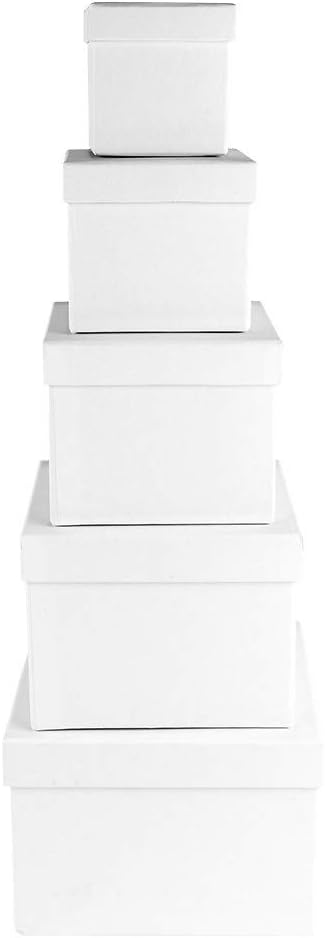 Gift Boxes with Lids, Cardboard Boxes, Set of 5 Different Sizes, Stackable, Large to Small, Made of Sturdy Cardboard, Ideal for Birthdays and Weddings, Square, 6 to 14 cm