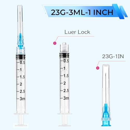 Pharmacy Choice 100 Pack Disposable 3ml/cc Lab Syringes with 23Ga 1 Inch Needle Luer Lock, Individually Sealed Packed. 100PACK - Thumbnail 2