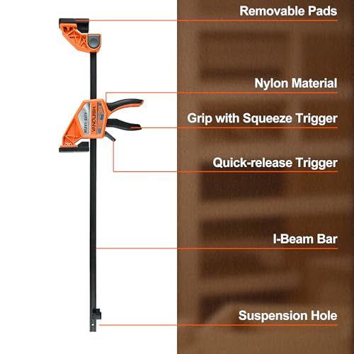 VANQUISH 24" One Hand Clamp/Spreader, 600Lbs Clamping Force, 3.4in. Throat Depth Heavy Duty Quick Release Bar Clamps, Tools & Equipment for Woodworking, Carpentry, Home Improvement, DIY by Vanquish - Used condition - Image 2