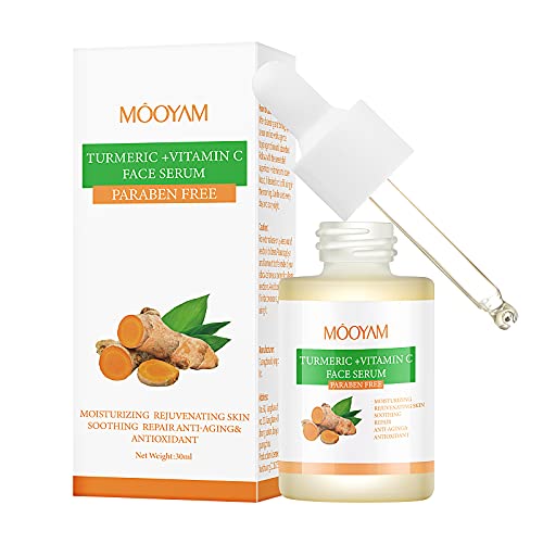 Turmeric and Vitamin C Face Serum, Anti Aging Serum for Face Rich Ginger Root Extract with Ascorbic Acid Moisturizing, Rejuvenating, Soothing, Repair Skin Suitable for All Skin Types - 1oz/30ml
