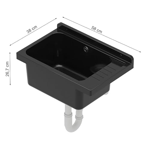Ausgussbecken Waschbecken Spülbecken Waschtrog draußen Garten Garage Keller Waschraum Waschküche Werkstatt (Schwarz)