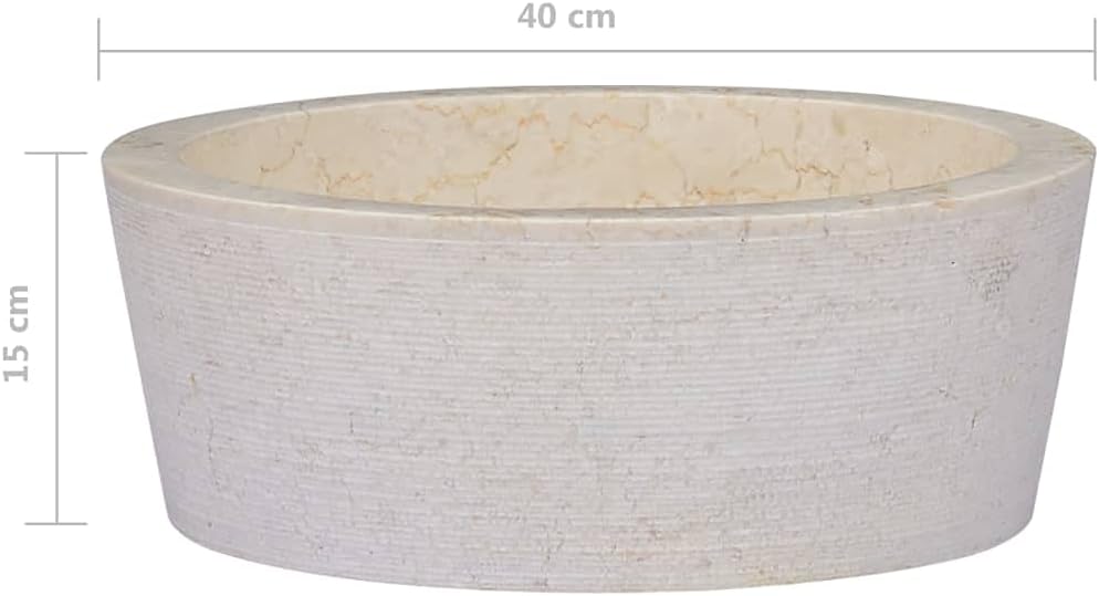 vidaXL Sink Home Indoor Bathroom Washroom Hardware Plumbing Fixture Interior Sink Wash Bowl Natural Stone Basin Vanity Vessel Cream Marble