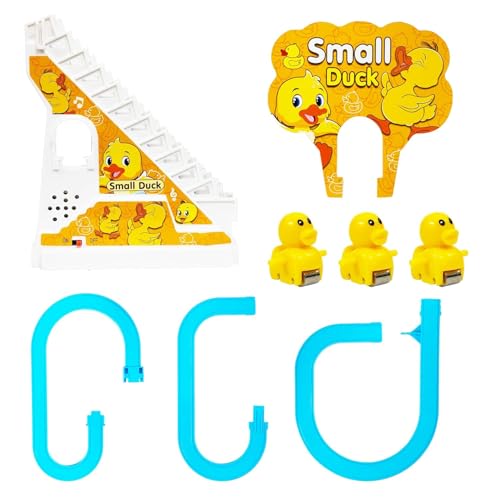 Image of Kidoyz Singing Duck Slide Toy for Kids - 3 Climbing Ducks with Automatic Stair Escalator Track, Flashing LED Lights & Music, Roller Coaster Duckling Toy for Toddlers 1 2 3 Year Old (Battery Operated)