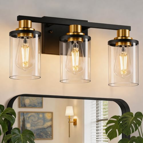Image of L LOHAS LED 3-Light Bathroom Vanity Light, Black and Gold