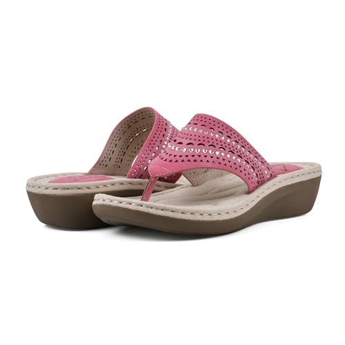Image of CLIFFS BY WHITE MOUNTAIN Women's Comate Rhinestoned Mini Wedge Flip Flop Sandal