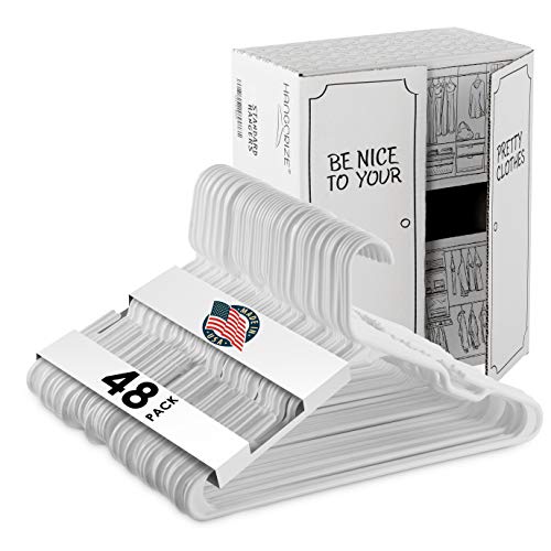 USA Made 48-Pack Plastic White Hangers - Standard-Size Clothes Hanger with Notches - Slim and Durable Hangers for Clothing and Accessories - Closet Organization Essentials for Home, Apartment, Dorm