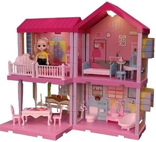 Multilevel 108 Piece Doll House Princess Dream House Play Set with Accessories & Doll Furnitures, DIY Dollhouse with Best Birthday Gift for Kids Doll House 108Piece