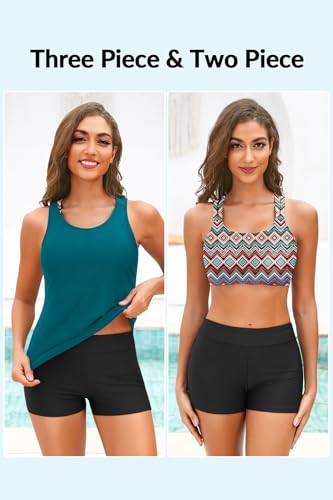 Image of Yonique 3 Piece Tankini Swimsuits for Women Swim Tank Top Bathing Suits with Boy Shorts and Bra Athletic Swimwear