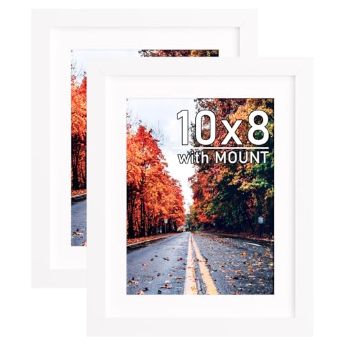 Zueyunstoo 2 Pack 10x8 Picture Frames with Removable 8x6 mount, White Photo Frames, Wall Mounted and Freestanding
