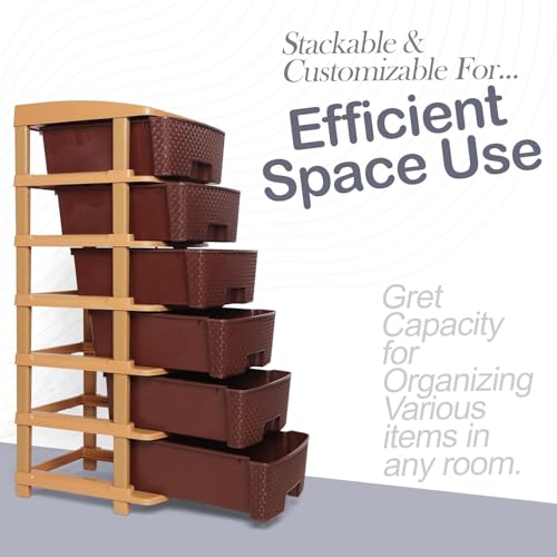 Image of 6XL Plastic Modular Drawer System for Home, Office, Hospital, Parlor, School, Doctors, Home and Kids, Product Dimension When assembeled (30cmx37cmx90 cm)' inch (Chocolate Brown, 6XL)