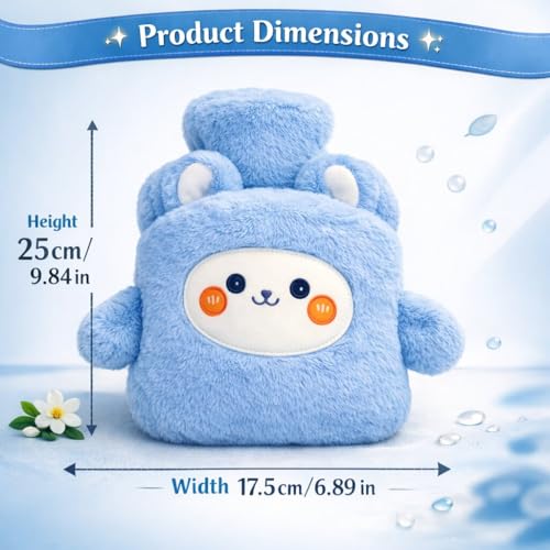 Image of Bunny Hot Water Bottle with Plush Cover & Hand Warmer Pocket 1000ML Leak-Proof Heating Bag for Pain Relief & Period Cramps, Hot & Cold Therapy for Injury, Back & Joint Pain, Muscle Relaxation (Baby Blue)