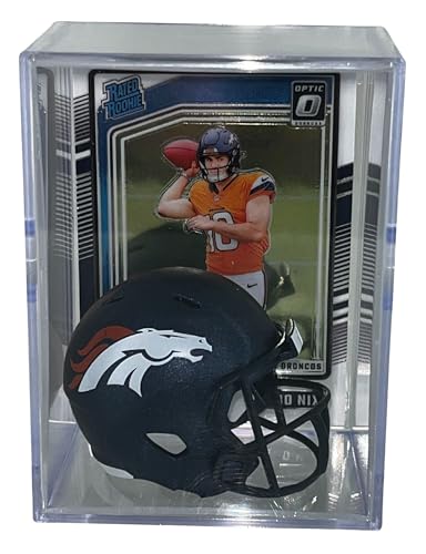 Bo Nix Card with Denver Broncos Pocket Pro Size Football Helmet Shadow Box