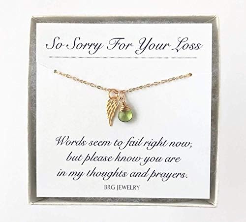 Miscarriage Gift Necklace ~ Gold Angel Wing August Birthstone Peridot ~ Pregnancy Loss Sympathy Condolence