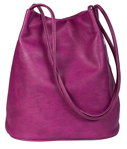 Mabel London Women's Fashion Designer Medium Size Plain Soft Vegan Leather Hobo Bucket Tote Shoulder Bag - Delilah (Violet)