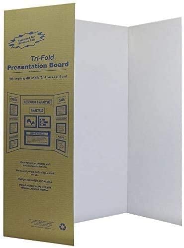 White Tri-Fold Presentation Board 36" x 48" Corrugated Tabletop Display Exhibition Board Lightweight and Portable with Smooth Surface Great for School Projects and Business presentations - by Emraw