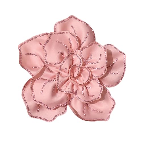 Image of Fabric Rhinestone Flower Big Brooch Lapel Pins for Women Elegant Crystal Floral Brooches Pin for Dresses Suit Accessories Jewelry Boutonniere Corsage Wedding Party 5.5in