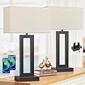 Modern 22" Tall Bedside Lamps for Night Stands - Touch 3 Way Dimmable Bedroom Lamps (Set of 2) with USB C+A (Beige & Black)