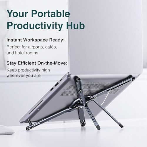 Image of Tobo Aluminium Alloy Folding and Height Adjustable Stand Compatible with Laptop, Mobile and Tablet, with Magnetic Feature for Phone, Titanium Grey, Anodized Finish, 8 Height Levels TD-1612S
