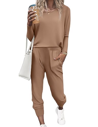 Ekouaer Women's Pajama Sets Casual 2Pcs Sleepwear Long Sleeve Pullover Tops Long Joggers Pants with...