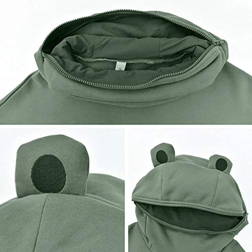 Cute Frog Hoodies For Teen Girls Zipper Mouth Hooded Sweatshirt Kawaii Long Sleeve Shirts Trendy Novelty Tunic Tops #TOP3