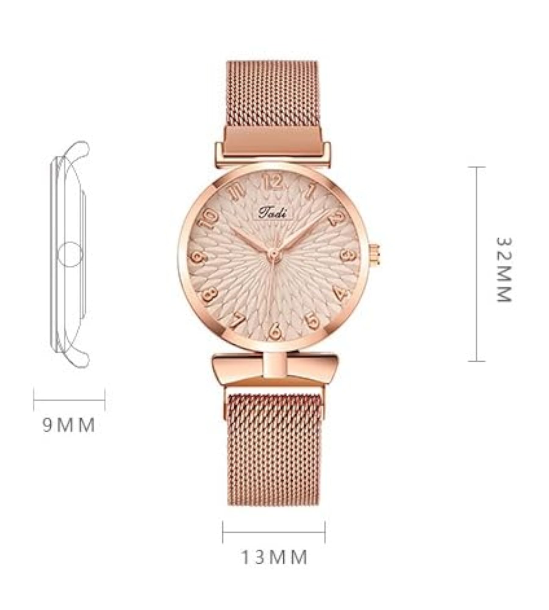 Rose Gold Fashion Watch for Women with Adjustable Mesh Strap