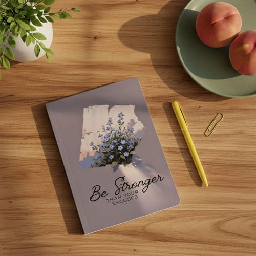 Image of Motivational Floral A5 Notebook Diary for Women & Students | Softbound Laminated Cover | Monthly Planner + Daily Planner | 21 x 15 cm Ruled Journal | Inspirational Quote Cover (Grey Be Stronger Than Your Excuses)