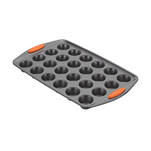 Rachael Ray Yum-O! Nonstick Bakeware 24-Cup Oven Lovin’ Mini Muffin Pan, Gray With Orange Handles #TOP2