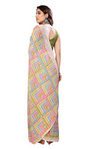 Image of ROOP SUNDARI SAREES Readymade Pleated Pre Drape Stitched Floral Printed Georgette Saree For Women's With Lace Border & Blouse(Ready To Wear One Minute)