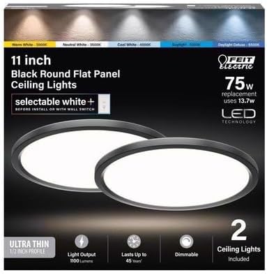 Feit EDGELIT 1.4 pulgadas de alto x 11 pulgadas de ancho x 11 pulgadas de largo Lámpara de panel plano LED negro mate negro