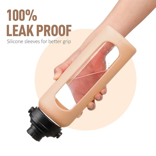 Image of 24oz Glass Water Bottle with Straw and 2 Lids, Amber