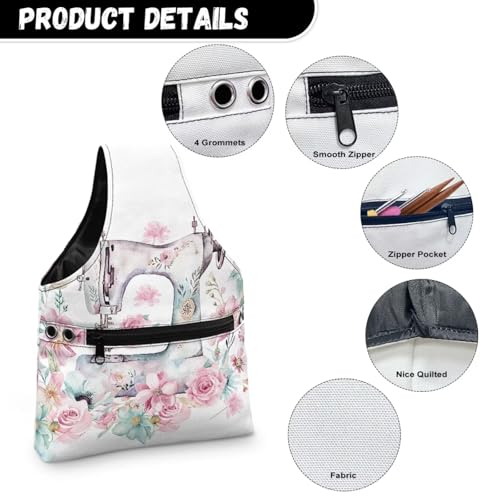 Image of KUIFORTI Yarn Bag Crochet Bag Organizer, Canvas Tote Yarn Storage Knitting Bag for Crocheting, Travel Crochet Bags and Totes, Crochet Accessories, Sewing Machine Flower Design, Small Size